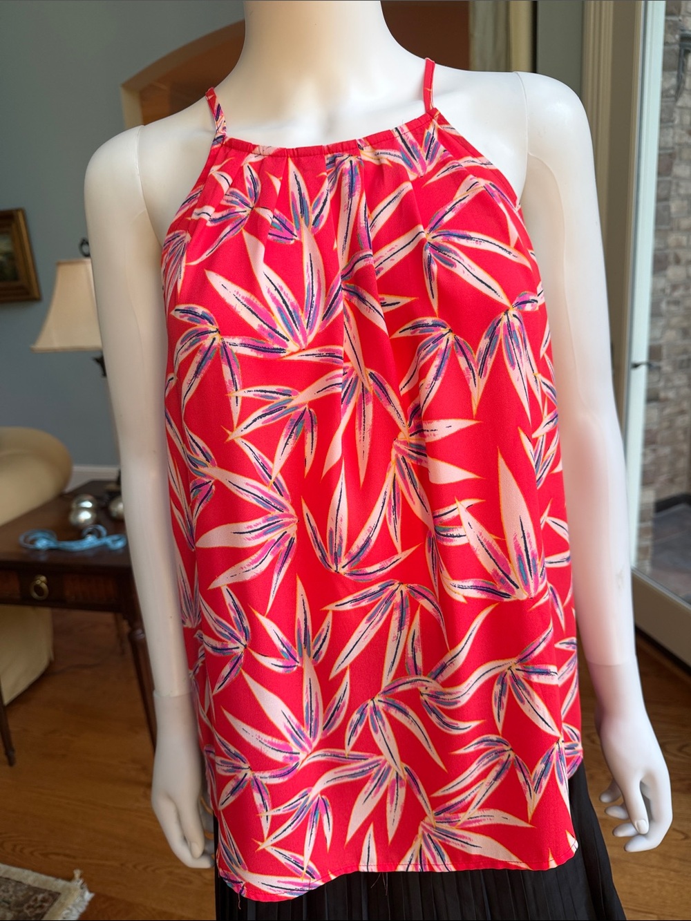 Alice Blue Red Tropical Print Halter Tank